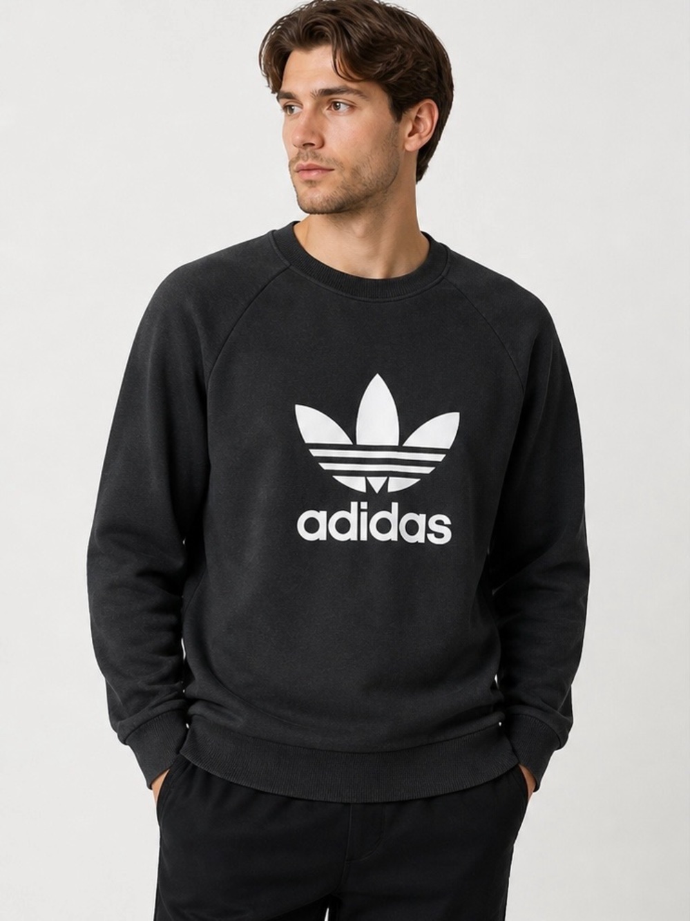Adidas Black Crewneck with White Trefoil Logo